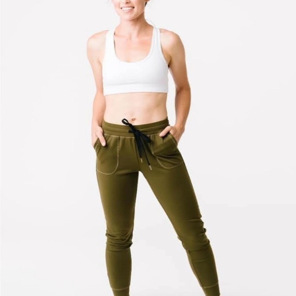 Women's Olive Green Drawstring Jogger Pants with Pockets